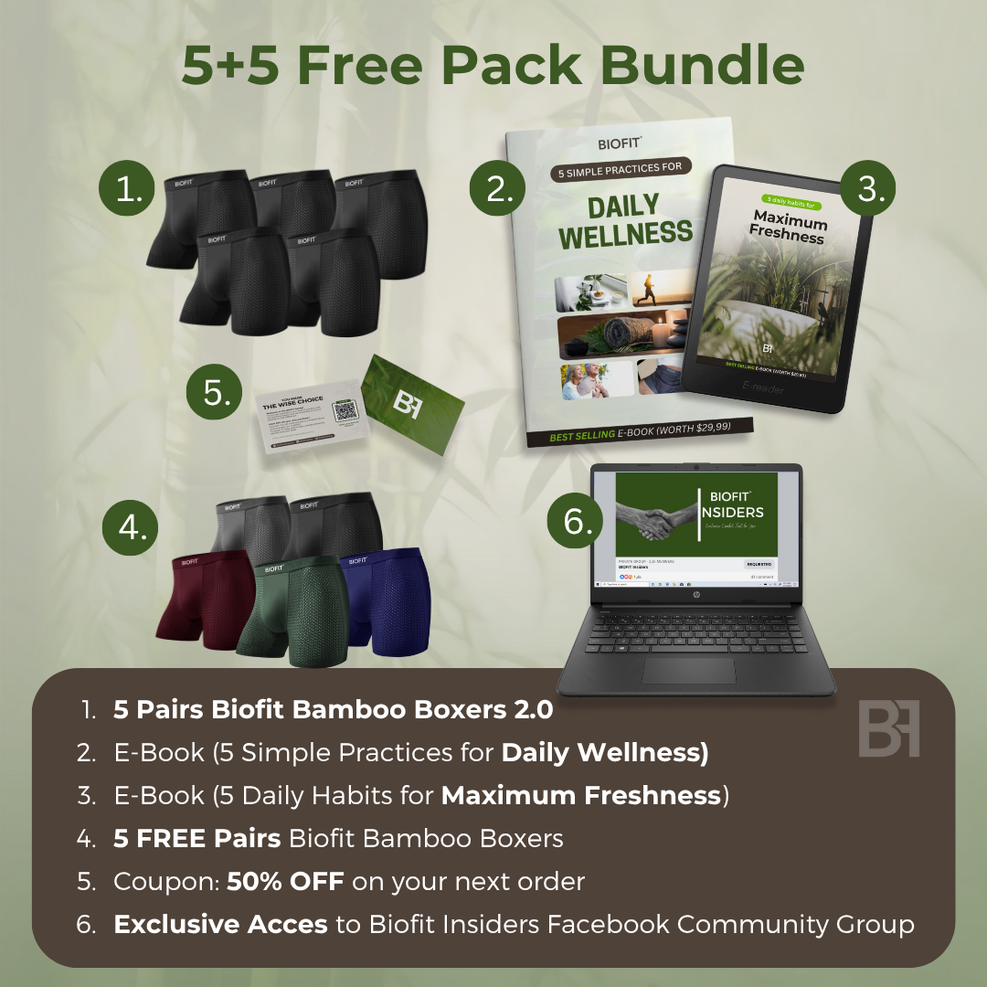 BIOFIT® Bamboo Boxers 2.0 Black | 5 Pack + 5 FREE
