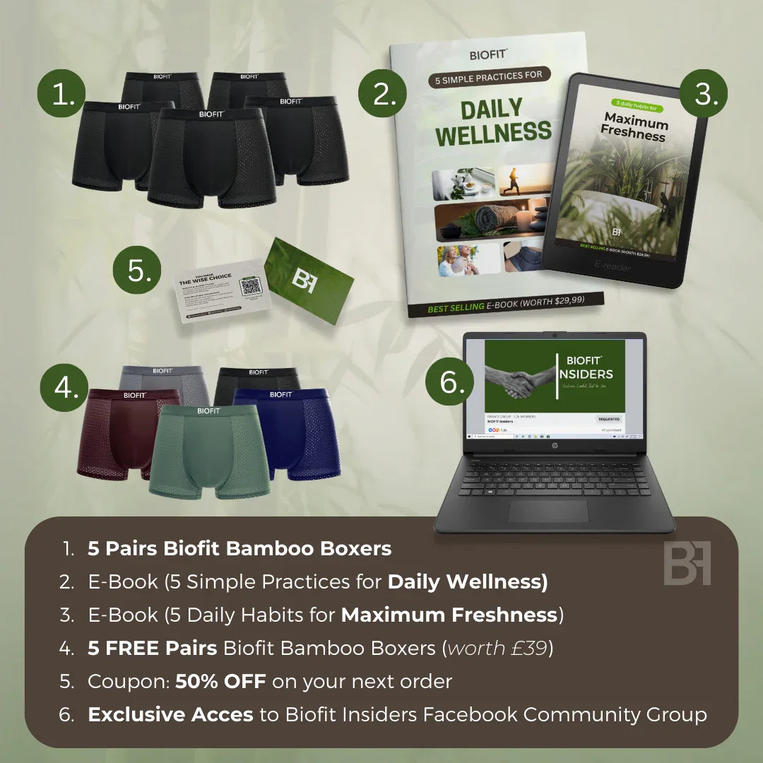 BIOFIT® Bamboo Boxers 5-Pack Green | + 5 FREE