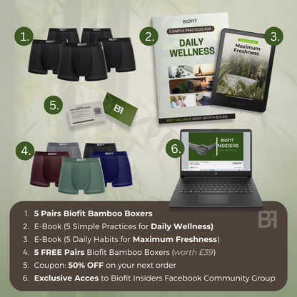 BIOFIT® Bamboo Boxers 5-Pack Black | + 5 FREE